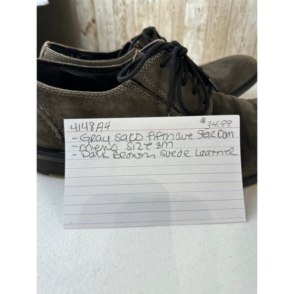 Gray Saks‎ Fifth Avenue Star Dom Mens Shoe Sz 8 Brown Leather Suede Lace Up